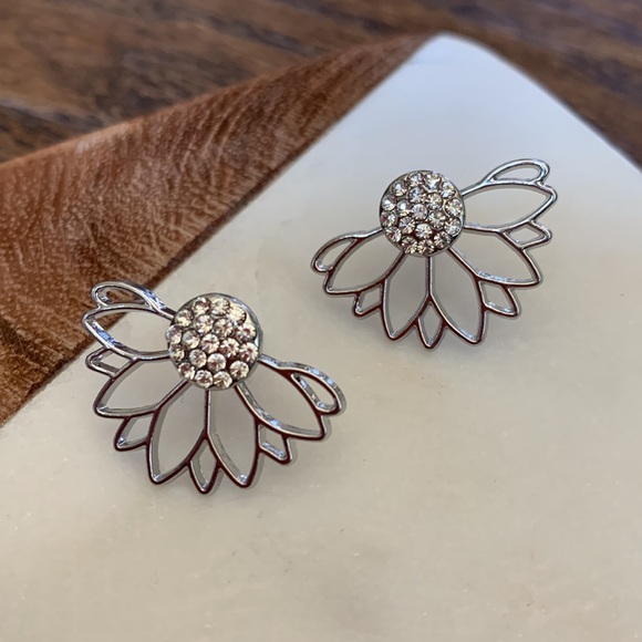 Silver Rhinestone Lotus Earring Jacket - Picture 3 of 3